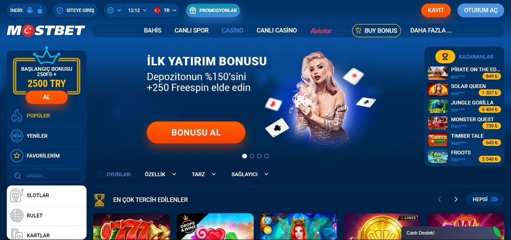 Раздел с популярными играми на Мостбет